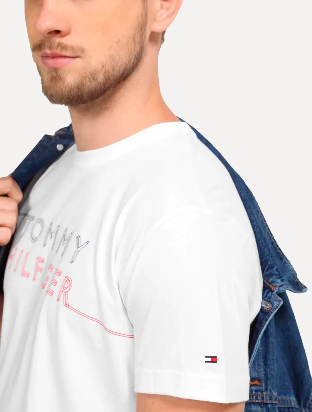 Camiseta Tommy Hilfiger Masculina 3D Large Corp Logo Branca