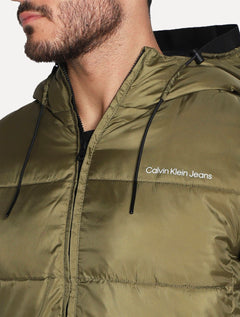 Jaqueta Calvin Klein Jeans Masculina Hoodie Matelassê Sust Logo Verde Oliva