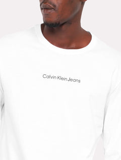 Camiseta Calvin Klein Masculina Manga Longa Institutional New Logo Branca