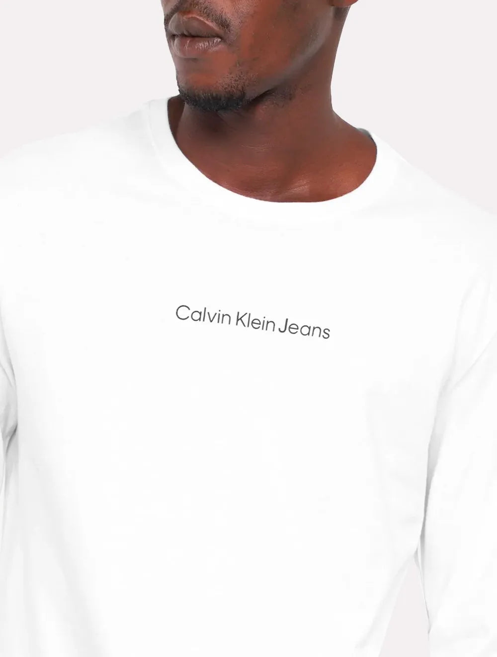 Camiseta Calvin Klein Masculina Manga Longa Institutional New Logo Branca