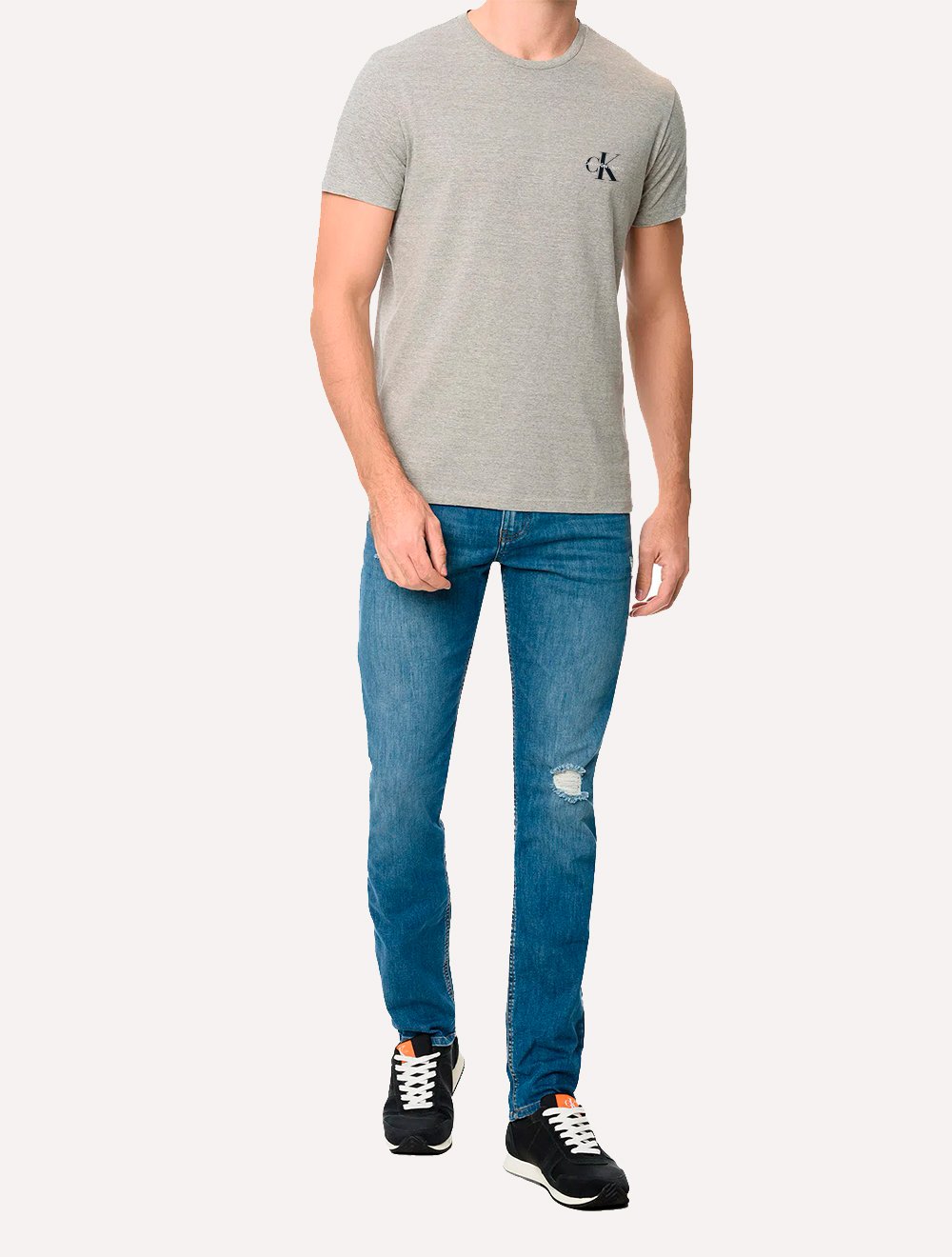 Camiseta Calvin Klein Jeans Masculina New Logo Re Issue Cinza Mescla