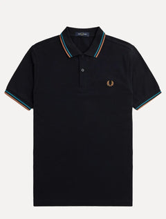 Polo Fred Perry Masculina Piquet Regular Blue Brow Twin Tipped Azul Marinho