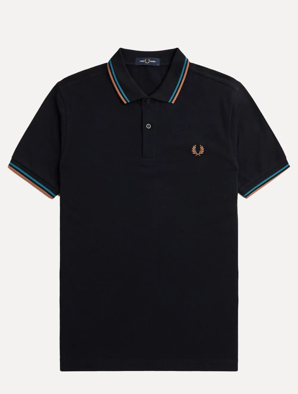 Polo Fred Perry Masculina Piquet Regular Blue Brow Twin Tipped Azul Marinho