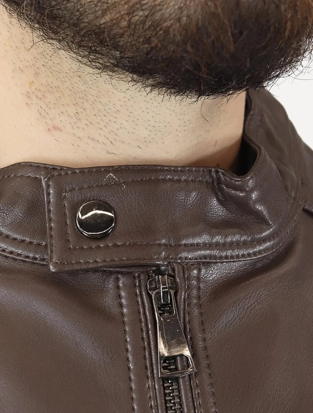 Jaqueta Victory Eagle Masculina PU Leather Recortes Marrom