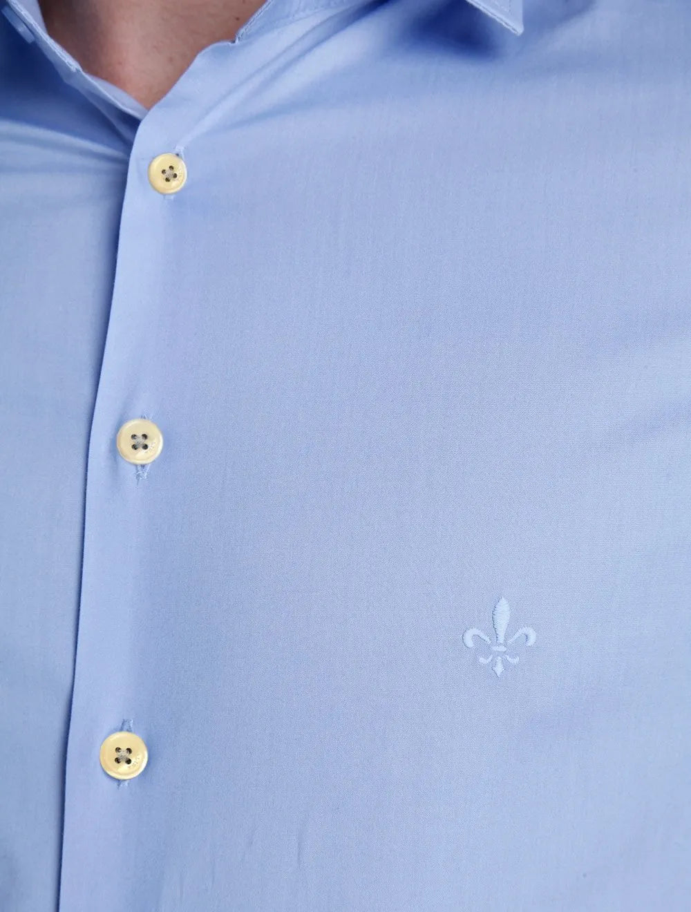 Camisa Dudalina Masculina Milano Tricoline Lisa Stretch Azul Médio