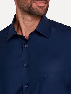 Camisa Dudalina Masculina Comfort Tricoline Lisa Azul Marinho