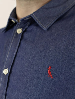 Camisa Reserva Masculina Jeans Easy Oxford Blue Denim Azul Índigo