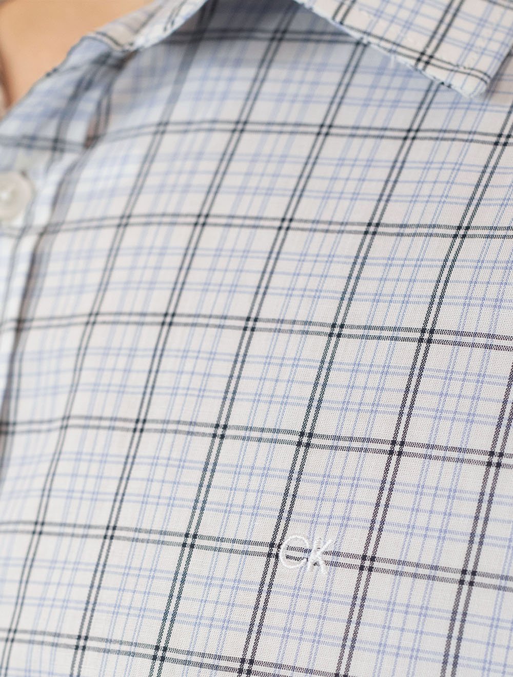 Camisa Calvin Klein Masculina Slim Fine Check Xadrez Branca