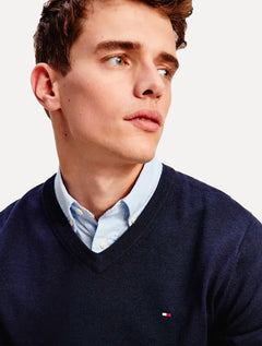 Suéter Tommy Hilfiger Masculino Signature V-Neck Azul Marinho