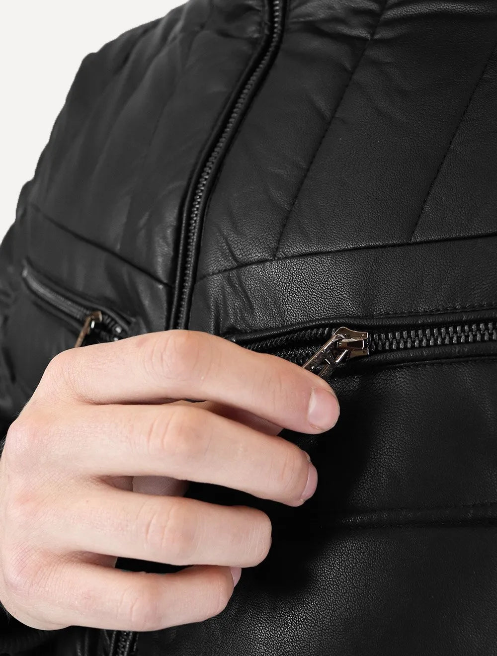 Jaqueta Victory Eagle Masculina PU Leather Bomber Zip Preta