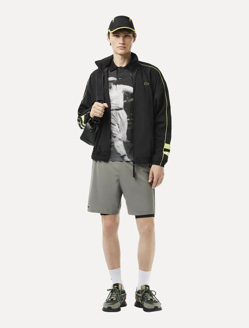 Jaqueta Lacoste Masculina Contrast Details Water-Resistant Zip-Up Preta