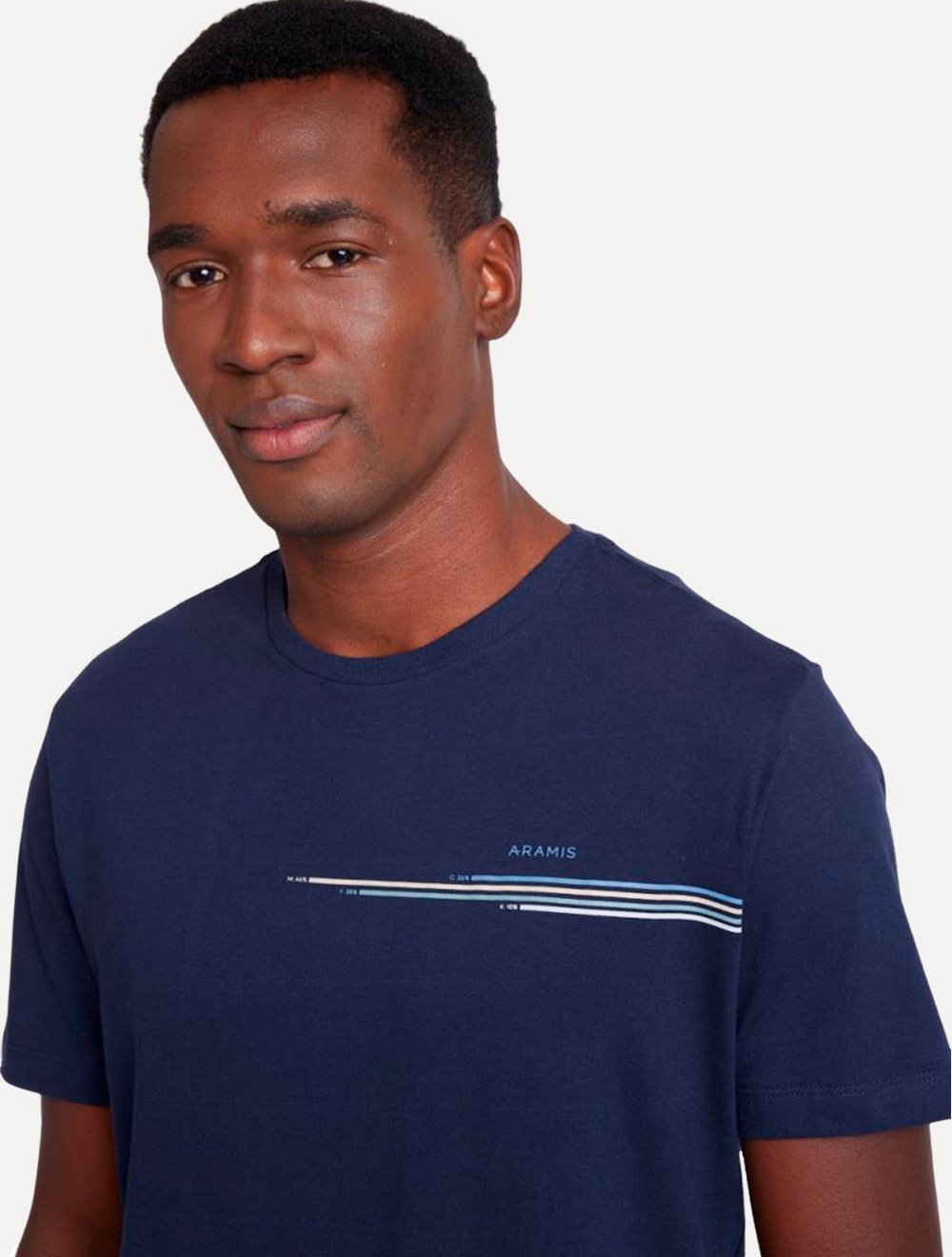 Camiseta Aramis Masculina Estampa Faixas Peito Azul Marinho