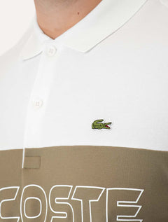 Polo Lacoste Masculina Regular Piquet Stretch Khaki Colorblock Branca
