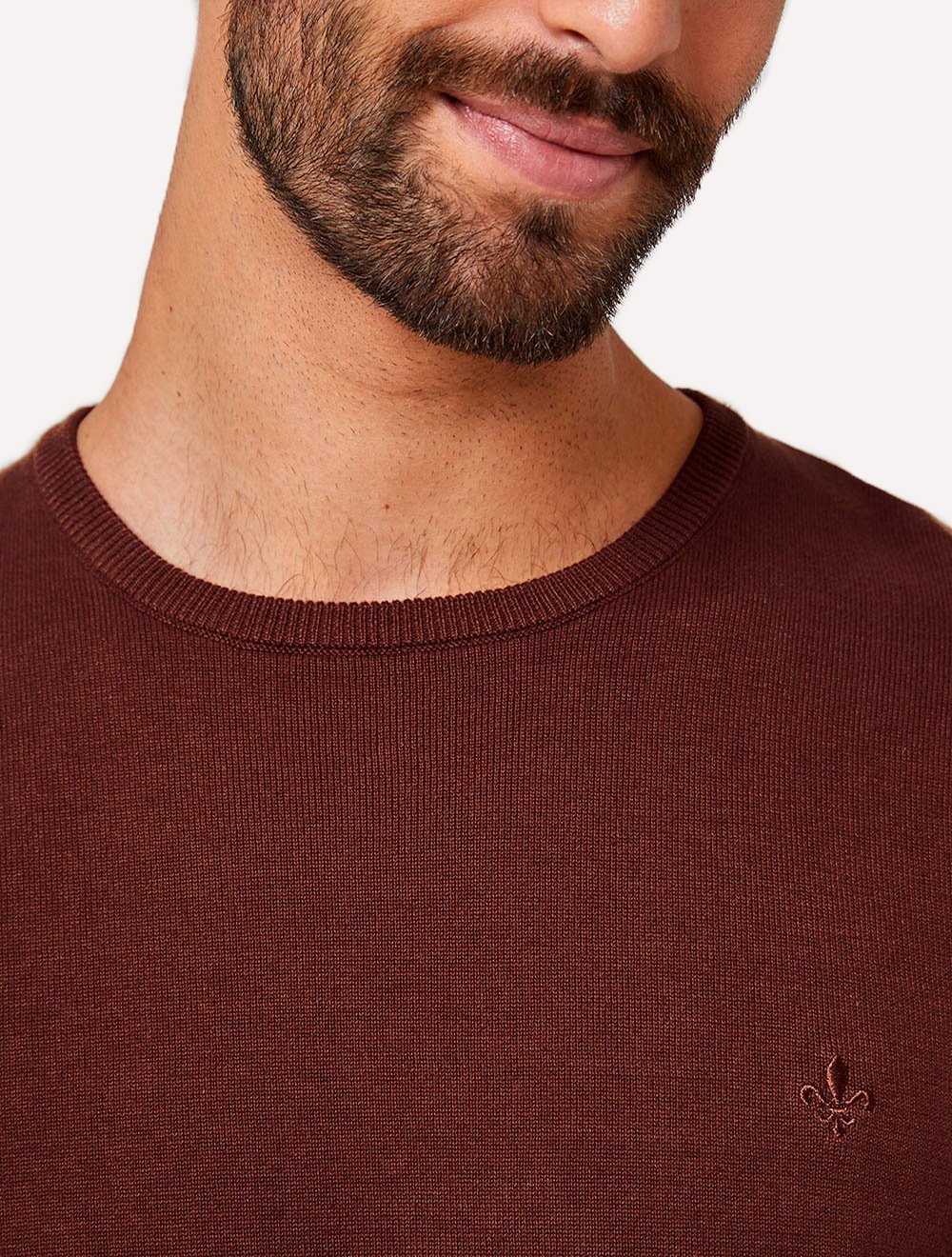 Suéter Dudalina Masculino Tricot Crewneck Basico Marrom