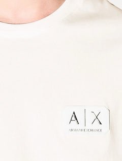 Camiseta Armani Exchange Masculina Regular Fit  Cotton Patch AX Off White