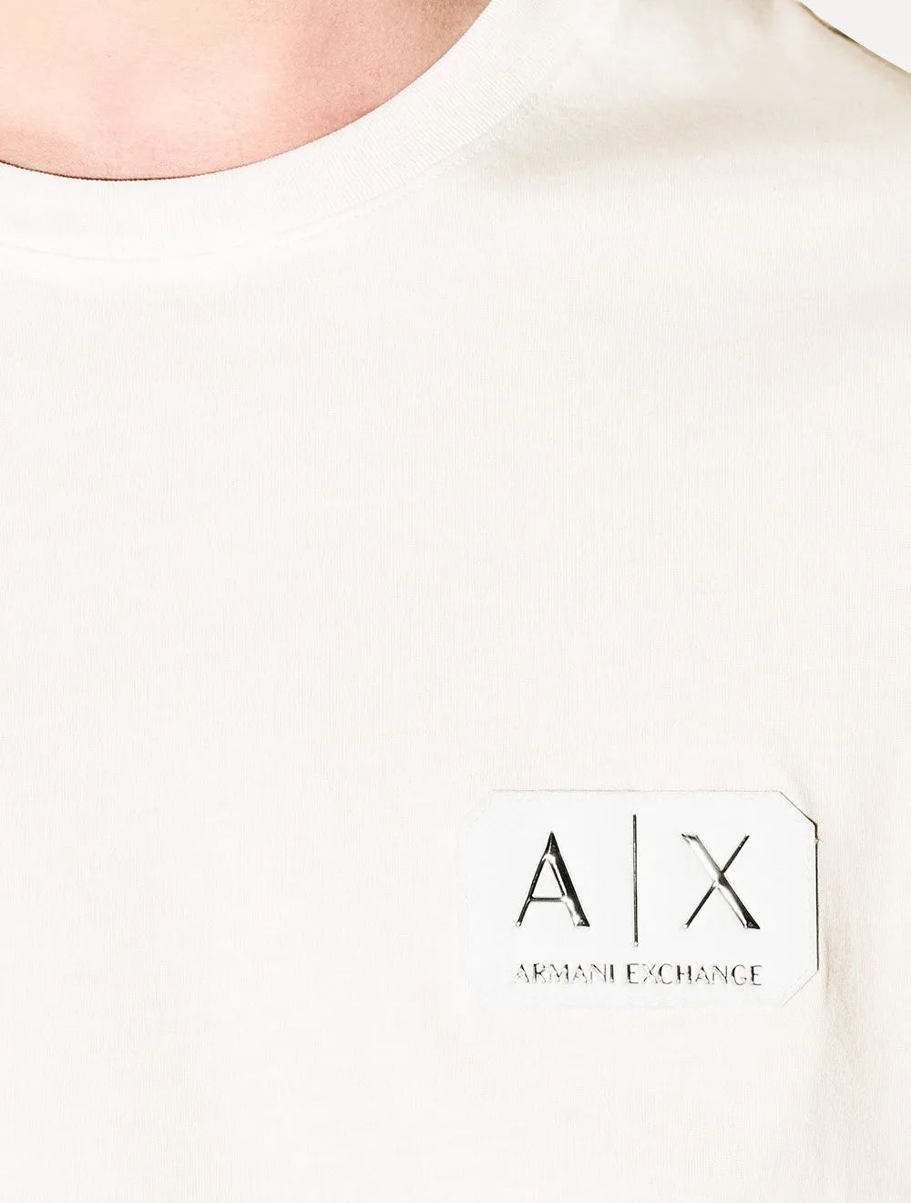 Camiseta Armani Exchange Masculina Regular Fit  Cotton Patch AX Off White 