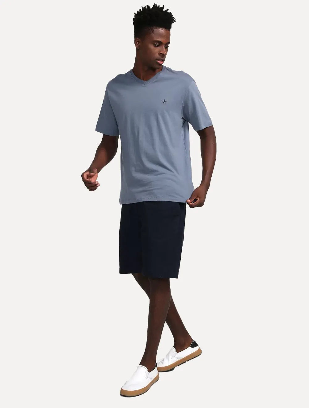Camiseta Dudalina Masculina V-Neck Essentials Black Icon Cinza Médio