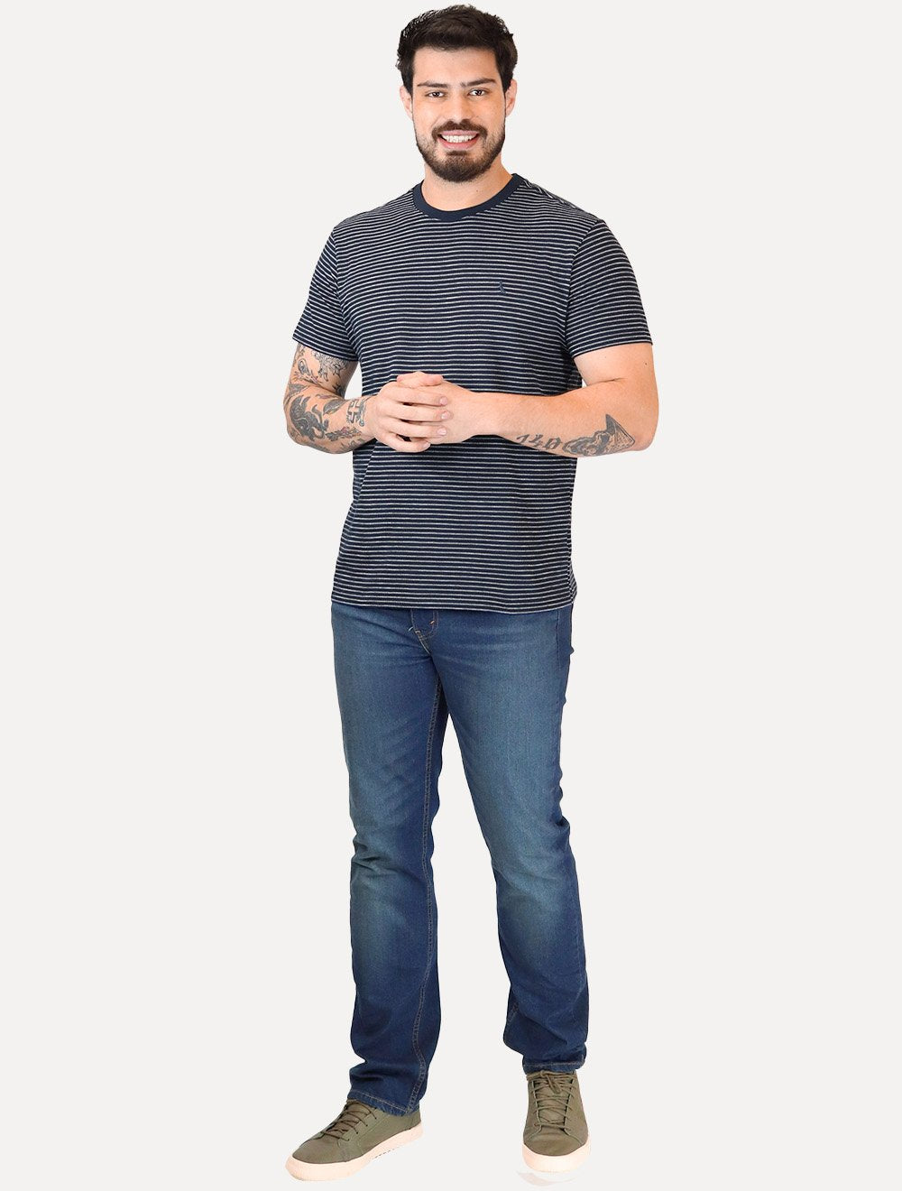 Camiseta Reserva Masculina Regular Blue Listrado Azul Marinho