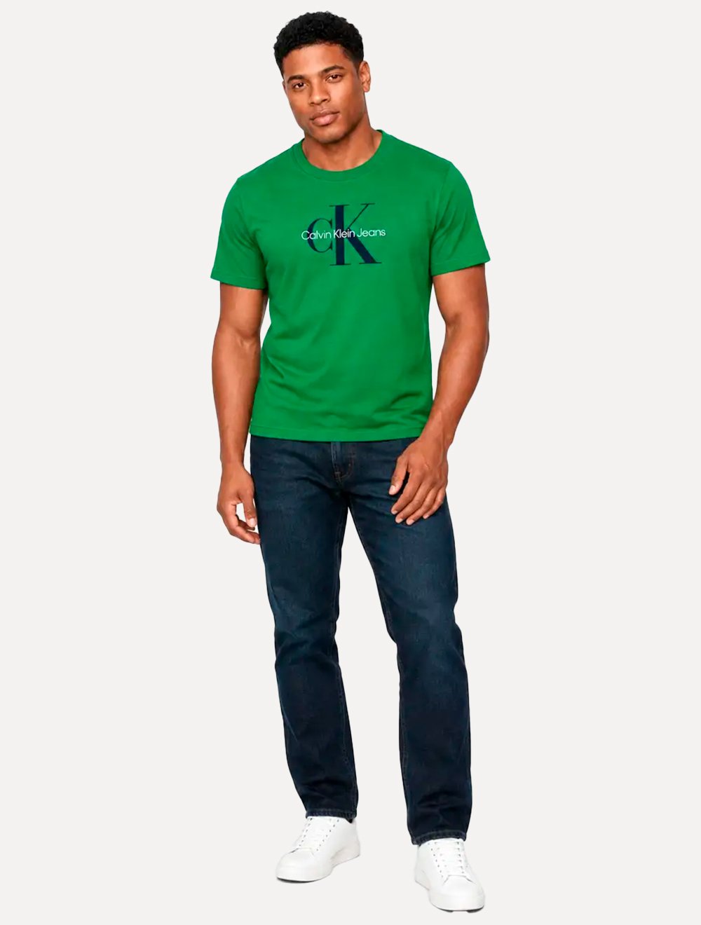 Camiseta Calvin Klein Jeans Masculina New Re Issue Frontal Logo Verde