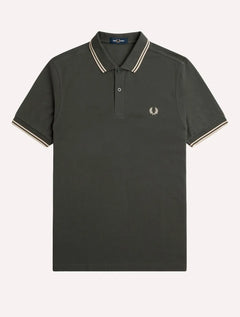 Polo Fred Perry Masculina Piquet Regular Beige Twin Tipped Verde