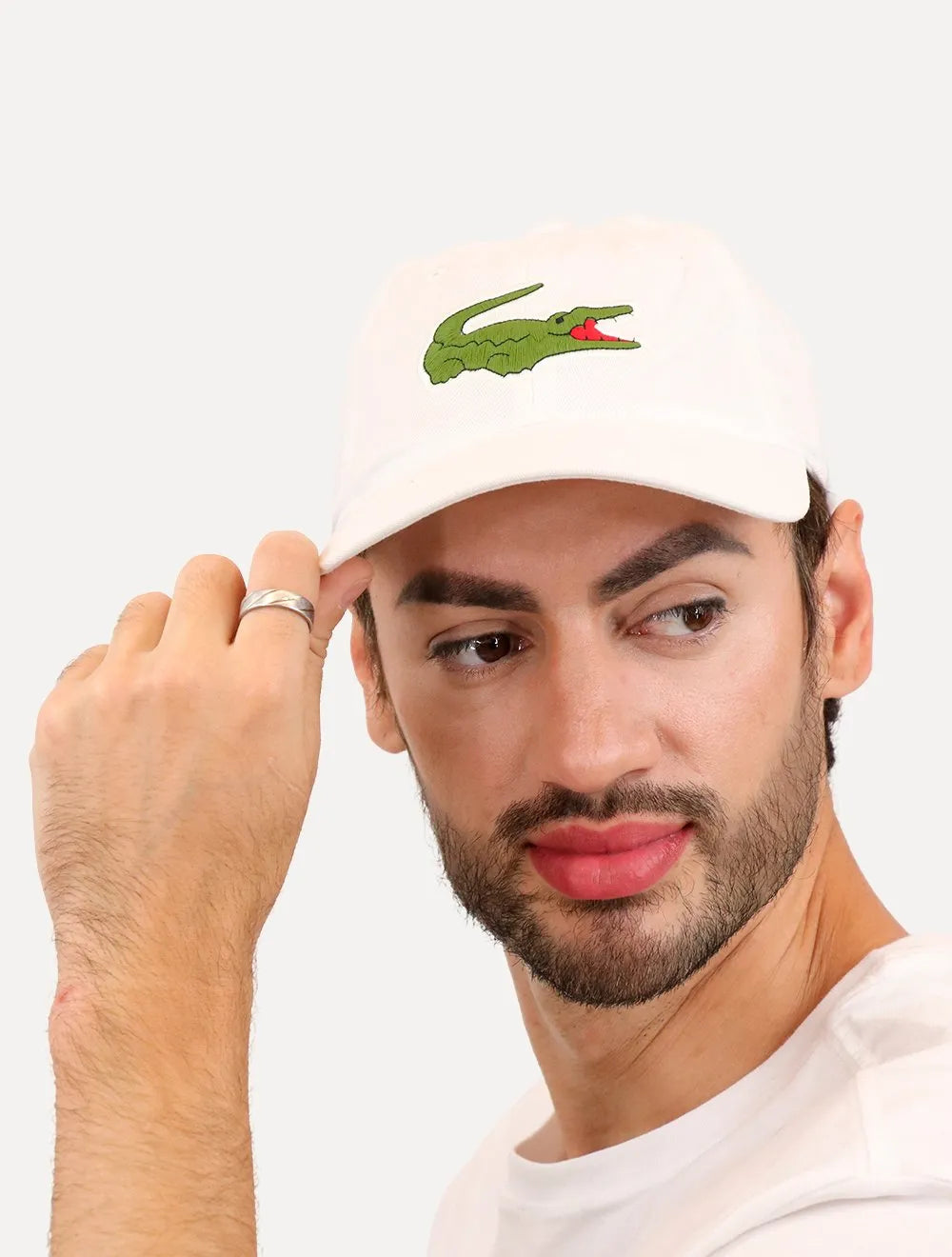 Boné Lacoste Gabardine Big Croco Branco