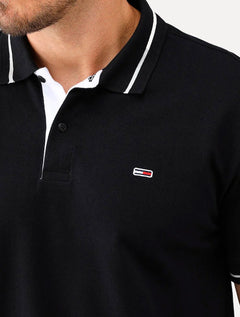 Polo Tommy Jeans Masculina Piquet Regular Tipped Preta