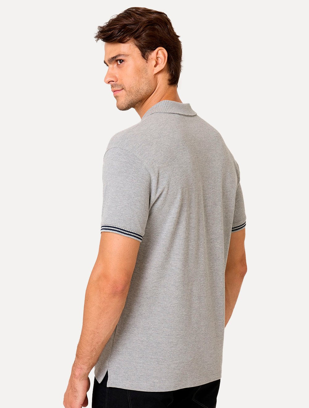 Polo Dudalina Masculina Piquet Jacquard Gola Sem Friso Cinza Mescla