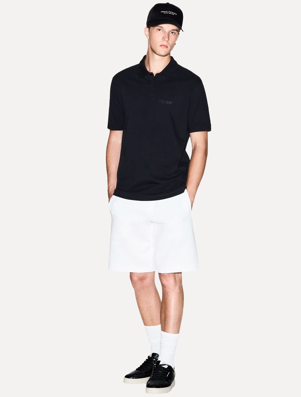 Polo Armani Exchange Regular Fit Light Logo Milano Azul Marinho