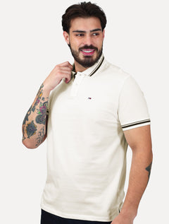 Polo Tommy Jeans Masculina Piquet Regular Tipped Off White