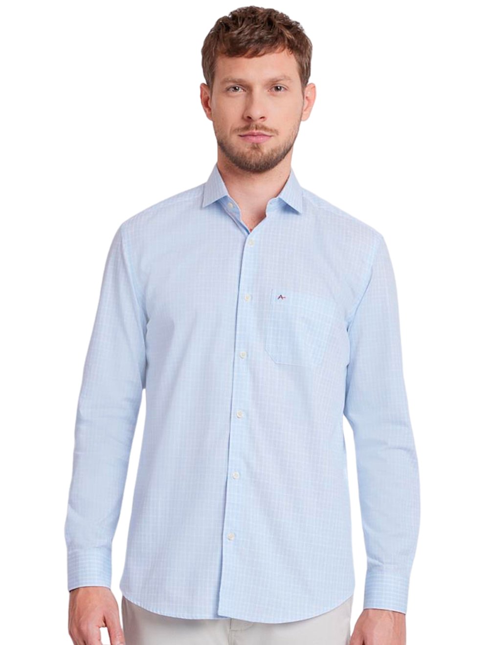 Camisa Aramis Masculina Tricoline Regular Micro Xadrez Azul Claro