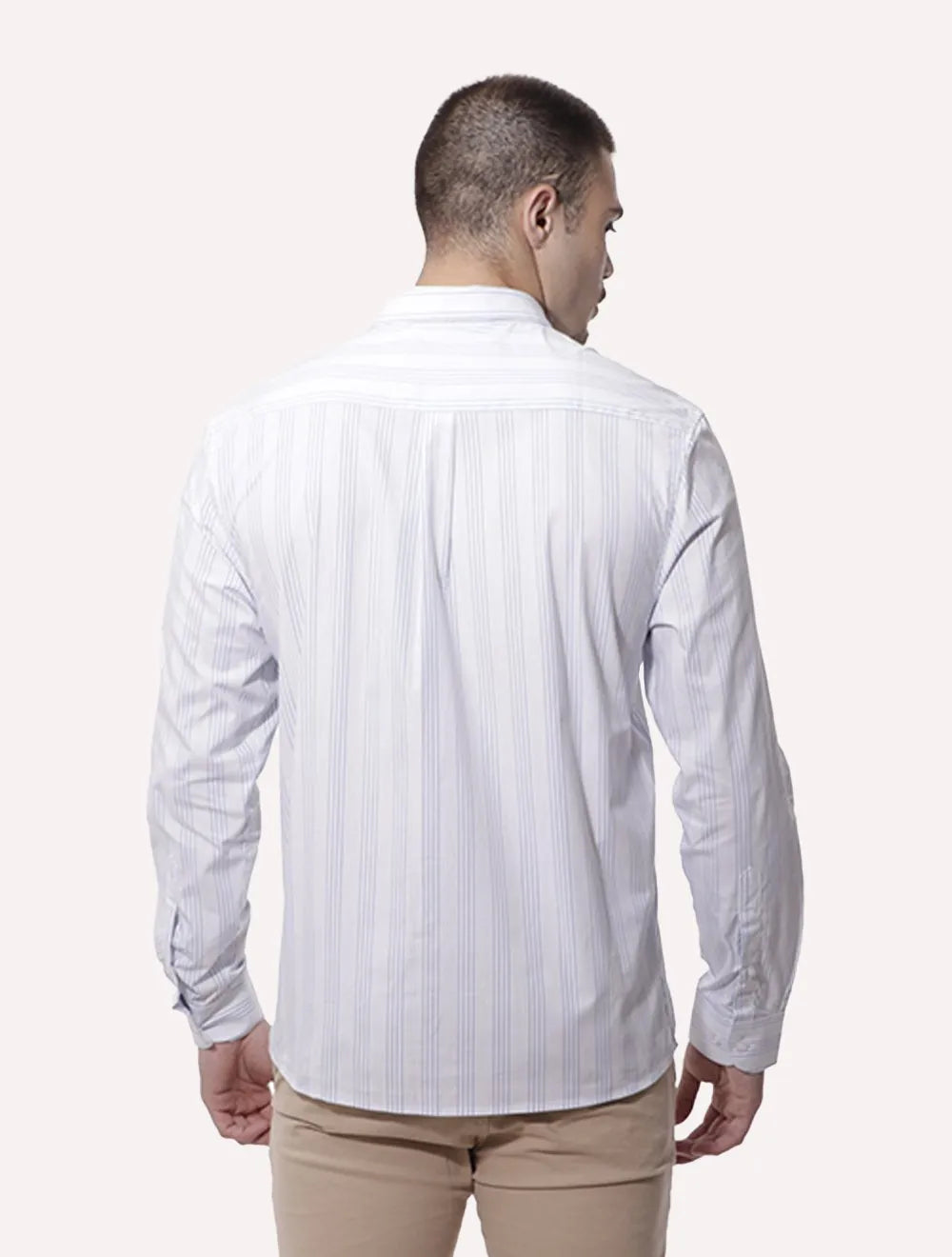 Camisa Ellus Masculina Slim Tricoline Oregon Anatomic Listrada Branca