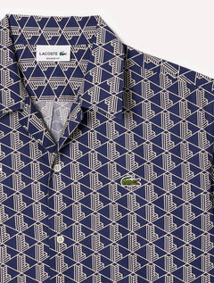 Camisa Lacoste Masculina Relaxed Manga Curta Monogram Icons Azul Marinho