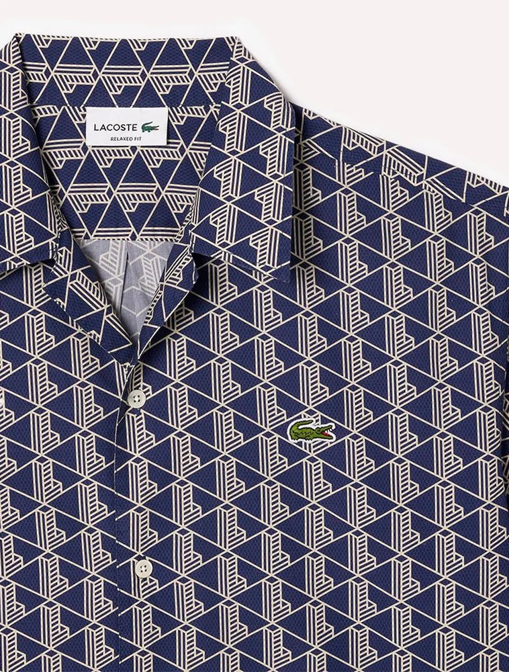 Camisa Lacoste Masculina Relaxed Manga Curta Monogram Icons Azul Marinho