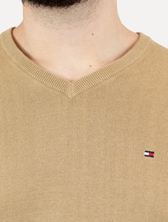 Suéter Tommy Hilfiger Masculino Signature V-Neck Cáqui