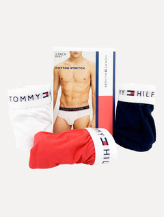 Cueca Tommy Hilfiger Cotton Stretch Brief Vermelha/ Marinho/ Branca Pack 3UN