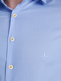 Camisa Dudalina Masculina Milano Tricoline Lisa Stretch Azul Médio