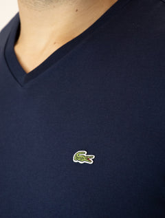 Camiseta Lacoste Masculina Jersey Pima Cotton Gola V Azul Marinho