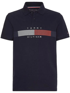 Polo Tommy Hilfiger Masculina Piquet Chest Striped Logo Azul Marinho