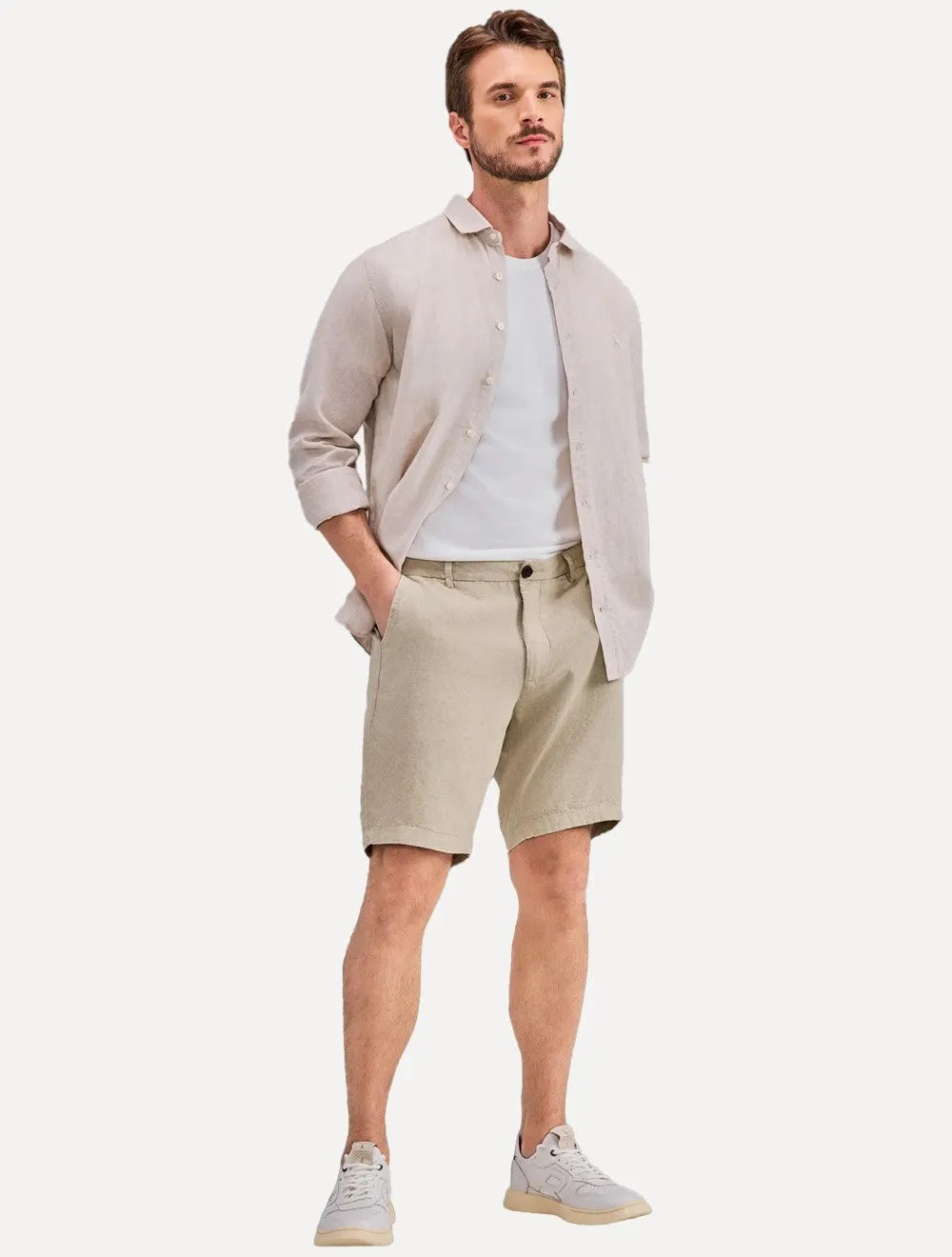 Bermuda Reserva Masculina Casual Linho Cáqui