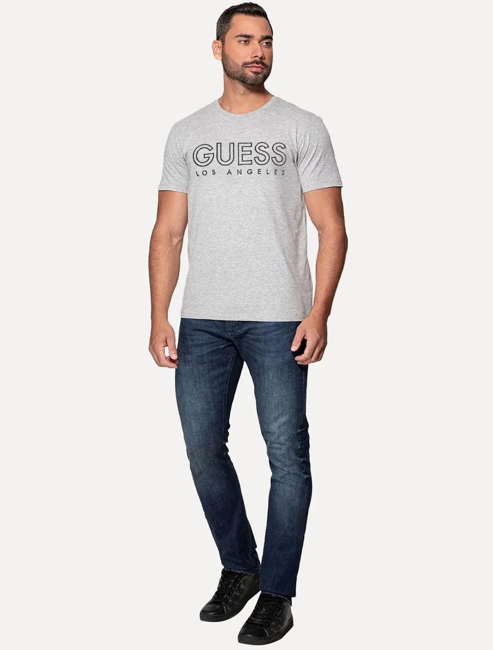Camiseta Guess Big Logo Los Angeles Bordado Cinza