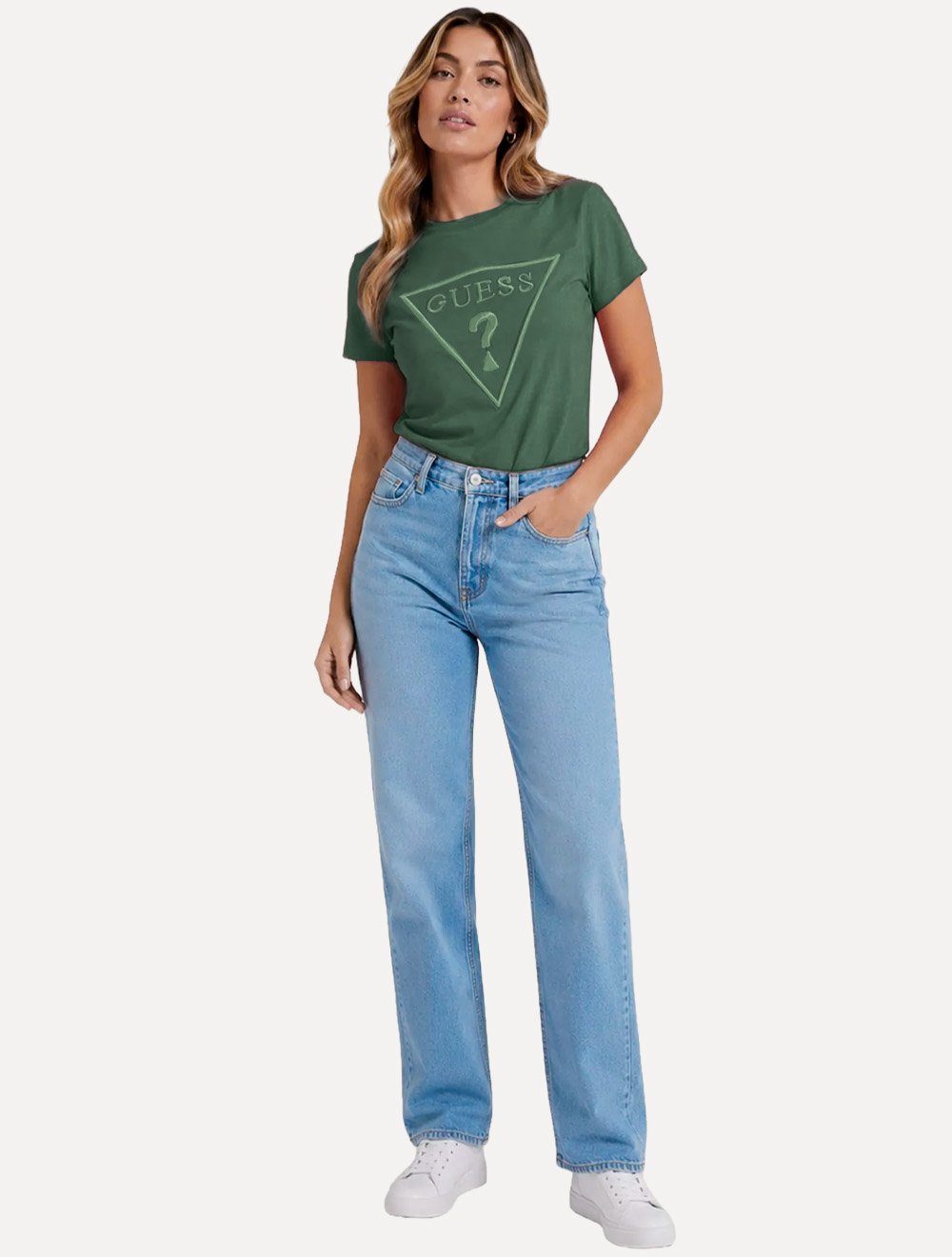 Camiseta Guess Feminina Bust Embroidery Logo Verde Escuro