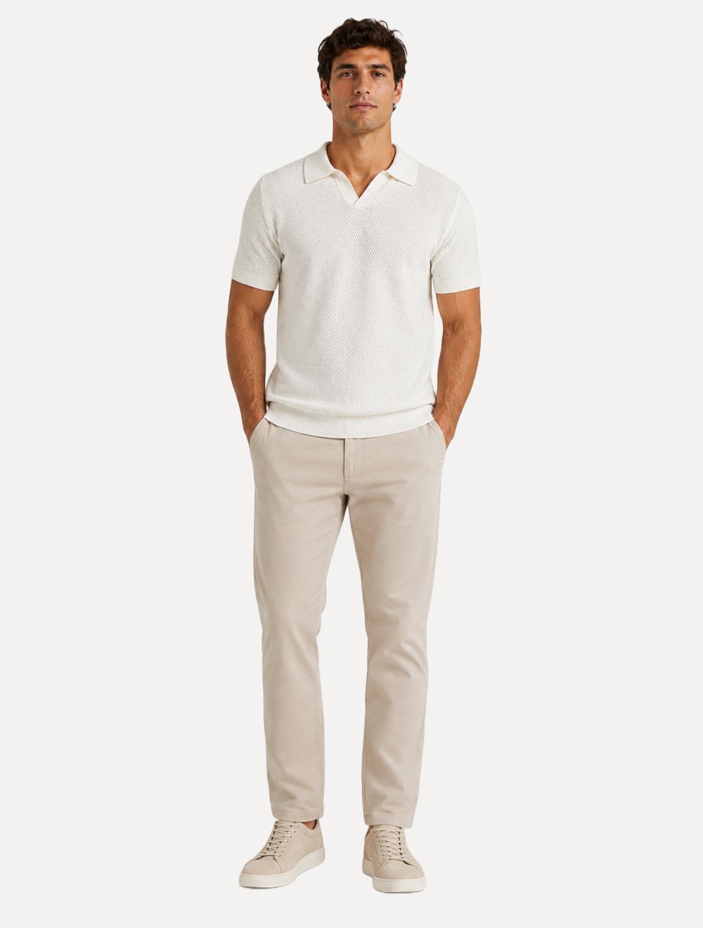 Polo Dixen Masculina Tricot Manga Curta Branca