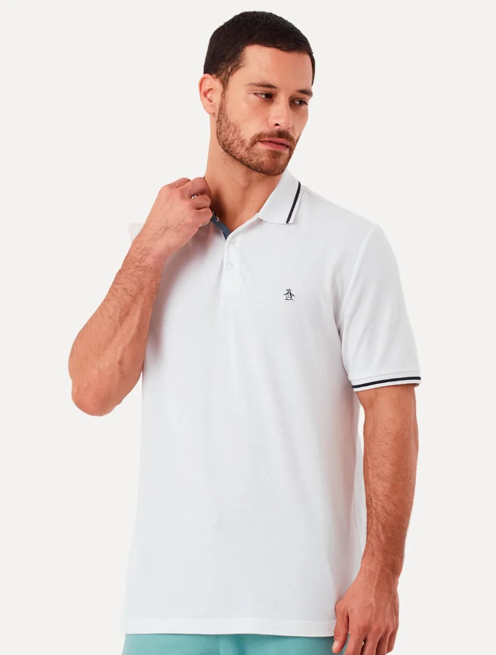 Polo Original Penguin Masculina Malha Jersey Lisa Frisos Branca