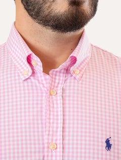 Camisa Ralph Lauren Masculina Slim Fit Stretch Poplin Rosa