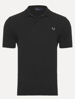 Polo Fred Perry Masculina Regular Piquet Plain Gray Logo Preta