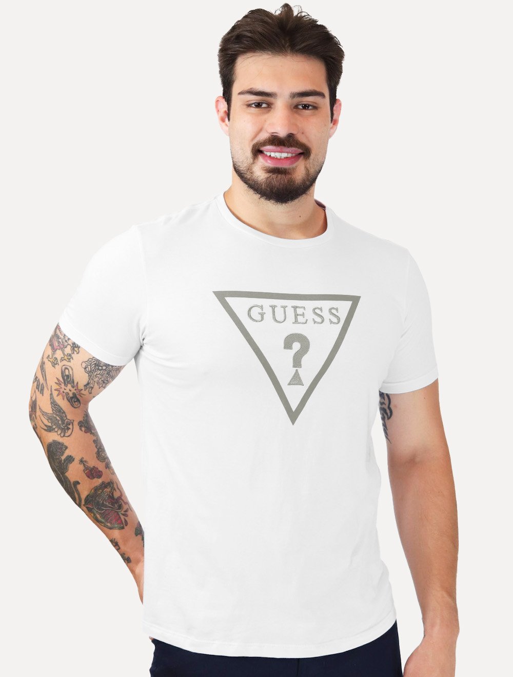 Camiseta Guess Masculina Classic Logo Embossed Branca