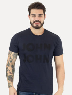 Camiseta John John Masculina Slim Logo Brush Azul Marinho