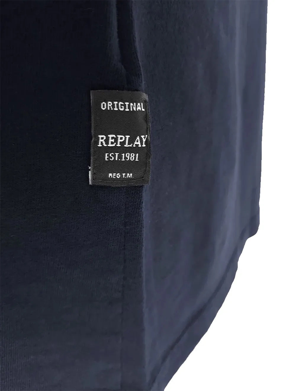 Camiseta Replay Masculina Basic Crewneck Logo Azul Marinho