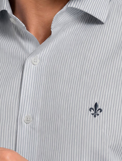 Camisa Dudalina Masculina Comfort Superfine Cotton Listrada Azul Escuro