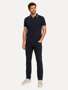Polo Dudalina Masculina Malha Gola Friso Binada Azul Marinho